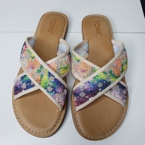 Toms Slide On Embroidered Floral Mesh Sandels